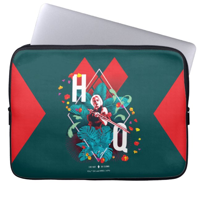 Het Zelfmoordplein | Harley Quinn Floral Diamond Laptop Sleeve (Voorkant)