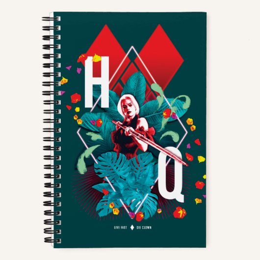 Het Zelfmoordplein | Harley Quinn Floral Diamond Notitieboek (Voorkant)