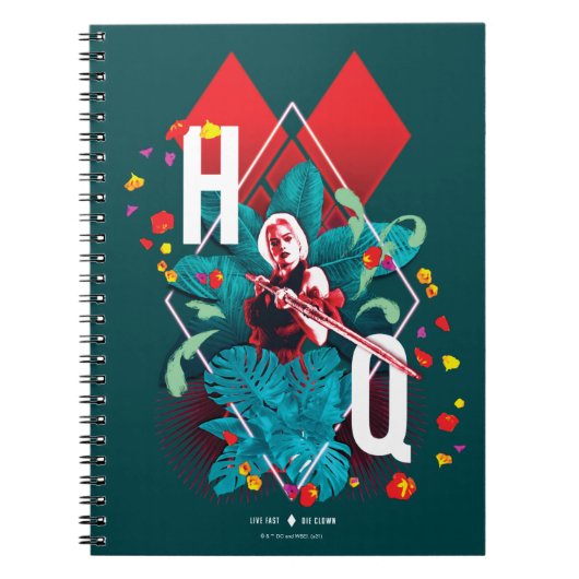 Het Zelfmoordplein | Harley Quinn Floral Diamond Notitieboek (Voorkant)