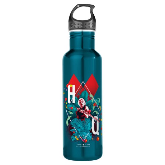 Het Zelfmoordplein | Harley Quinn Floral Diamond Waterfles (Voorkant)