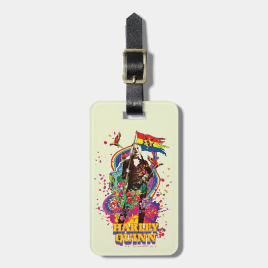 Het Zelfmoordplein | Harley Quinn Flowers & Rainbo Bagagelabel (Voorkant verticaal)