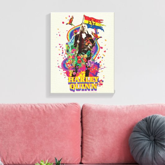 Het Zelfmoordplein | Harley Quinn Flowers & Rainbo Canvas Afdruk (Insitu (Woonkamer))