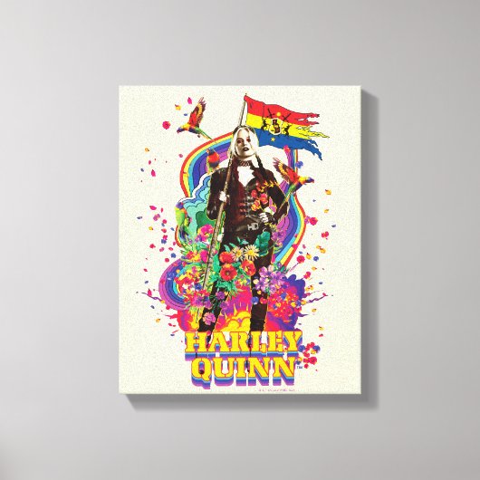 Het Zelfmoordplein | Harley Quinn Flowers & Rainbo Canvas Afdruk (Voorkant)