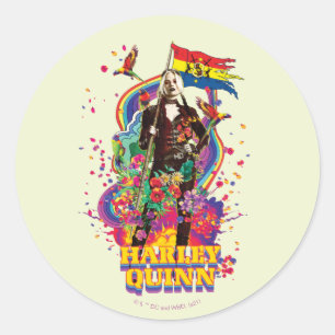 Het Zelfmoordplein   Harley Quinn Flowers & Rainbo Ronde Sticker