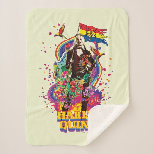 Het Zelfmoordplein | Harley Quinn Flowers & Rainbo Sherpa Deken (Voorkant)