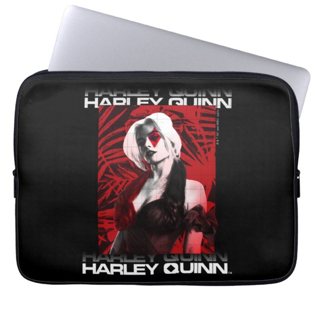 Het Zelfmoordplein | Portret Harley Quinn Red Fern Laptop Sleeve (Voorkant)