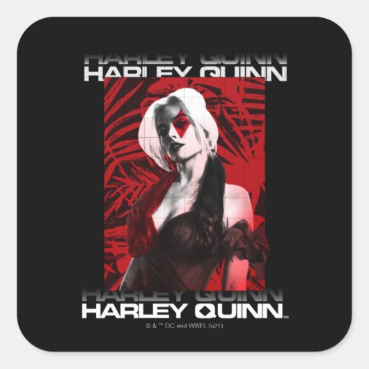 Het Zelfmoordplein | Portret Harley Quinn Red Fern Vierkante Sticker (Voorkant)