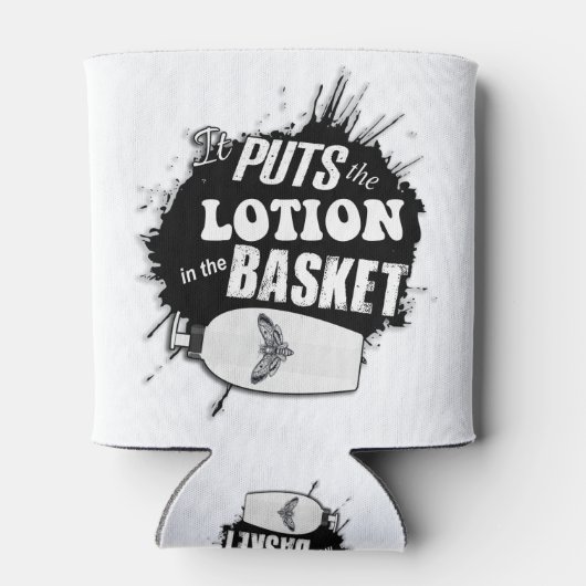 Het zet de lotion in de krommel blikjeskoeler (Achterkant)