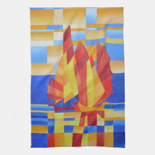 Het zeuren op de zeven Zeeen zo blauwe Abstracte C Theedoek