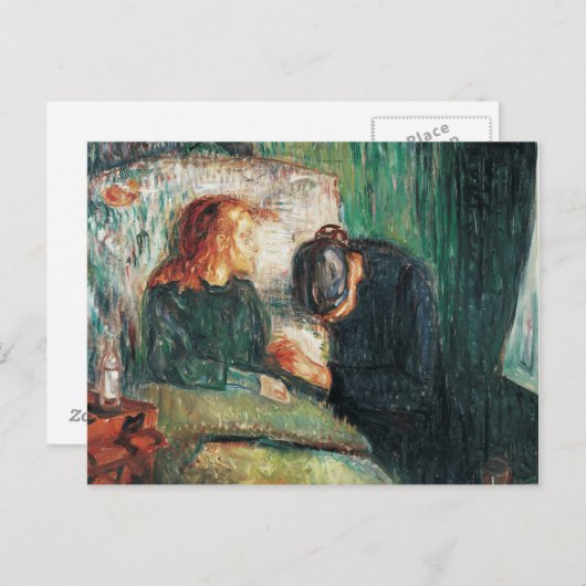 Het zieke kind van Edvard Munch, shows Sofie bij h Briefkaart (Voorkant / Achterkant)