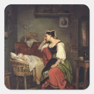 Het zieke kind vierkante sticker