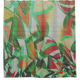 Het ziet eruit als een geweven mandje boven een fo douchegordijn