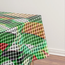 Het ziet eruit als een geweven mandje boven een fo tafelkleed