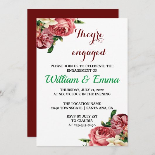 Het zijn Blinde Rozen Floral Verloving Aankondiging (Voorkant / Achterkant)