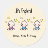 Het zijn drieling!, gepersonaliseerde drieling bab ronde sticker (Voorkant)