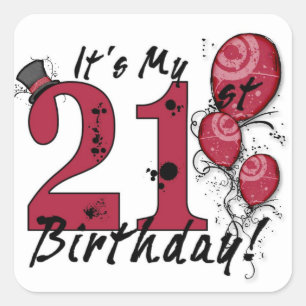 Het zijn mijn 21ste verjaardag grunge ballon stick vierkante sticker