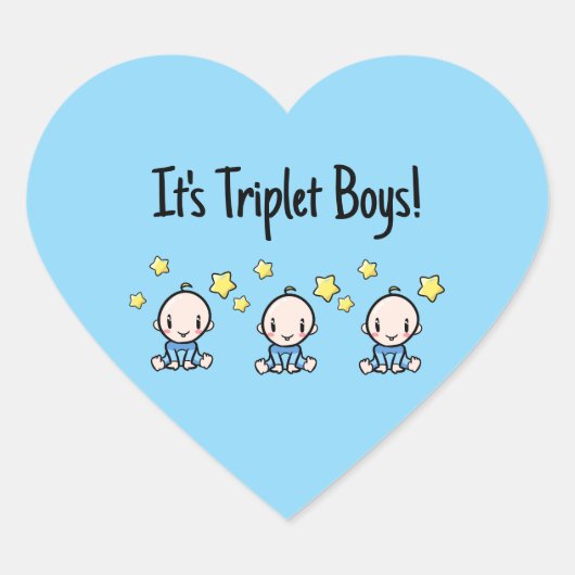 Het zijn Triplet Boys!, Blue, Custom Triplet Baby' Hart Sticker (Voorkant)