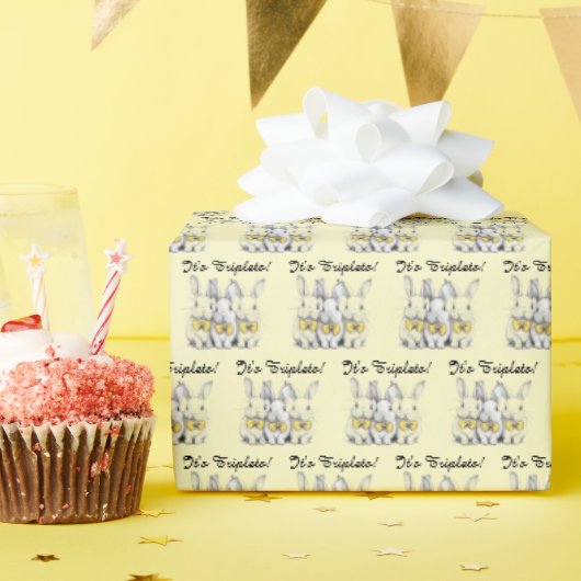 Het zijn tripletten! Unisex, konijnen, geel, driel Cadeaupapier (Verjaardagsfeest)