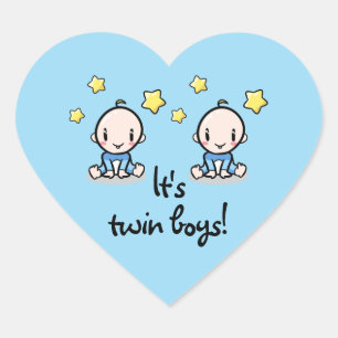 Het zijn tweeling jongens!, baby jongens, hartvorm hart sticker