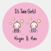 Het zijn tweeling meisjes!, Roze, Persoonlijke twe Ronde Sticker (Voorkant)