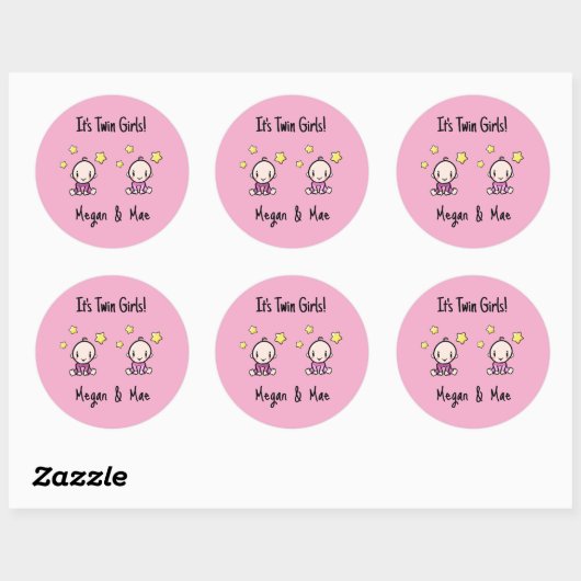 Het zijn tweeling meisjes!, Roze, Persoonlijke twe Ronde Sticker (Vel)