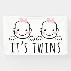 Het zijn tweelingen Baby-meisjes met roze koeien Spandoek