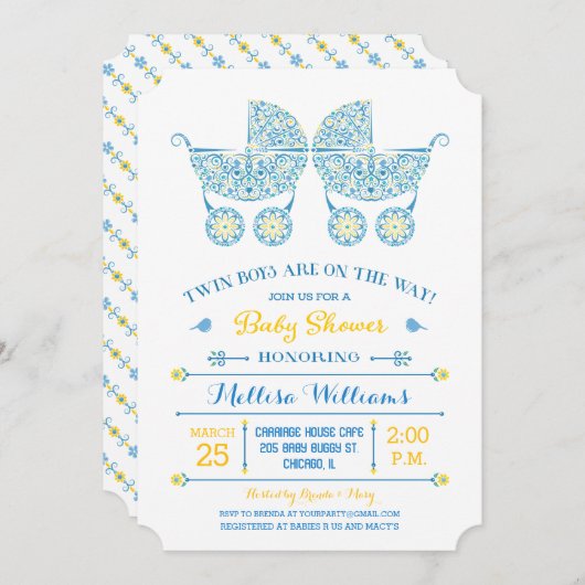 Het zijn Twin Boys! Twins Baby shower uitnodiging (Voorkant / Achterkant)