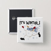 Het zijn Winter Snowman Feestdagen Vierkante Button 5,1 Cm (Voorkant /achterkant)
