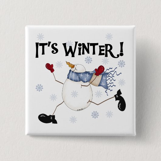 Het zijn Winter Snowman Feestdagen Vierkante Button 5,1 Cm (Voorkant)