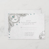 Het zilver schittert wervelingen + het huwelijk RSVP kaartje (Voorkant / Achterkant)