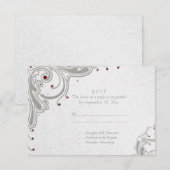 Het zilver schittert wervelingen + rood RSVP kaartje (Voorkant / Achterkant)