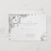 Het zilver schittert wervelingen + roze RSVP kaartje (Voorkant / Achterkant)