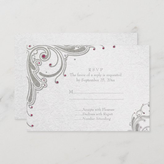 Het zilver schittert wervelingen + roze RSVP kaartje (Voorkant / Achterkant)