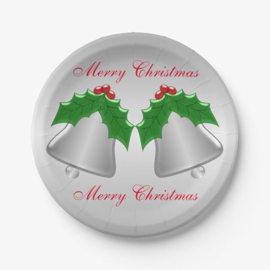 Het zilveren Gekleurde Zilver van Klokken Kerstmis Papieren Bordje (Voorkant)