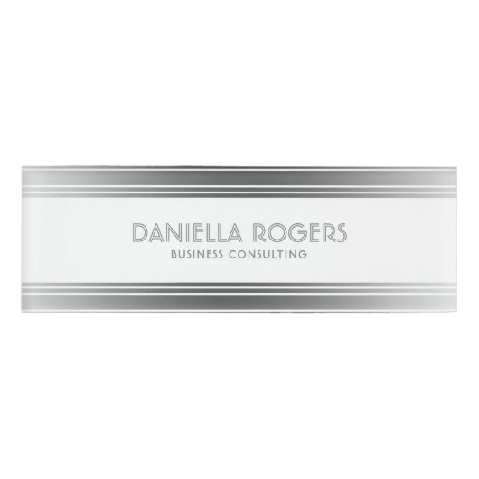 Het zilveren Grijze & Witte Geometrische Ontwerp Naambadge (Voorkant)