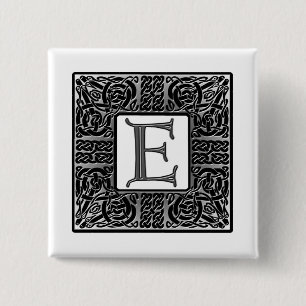 Het zilveren Keltische Monogram van "E" Vierkante Button 5,1 Cm