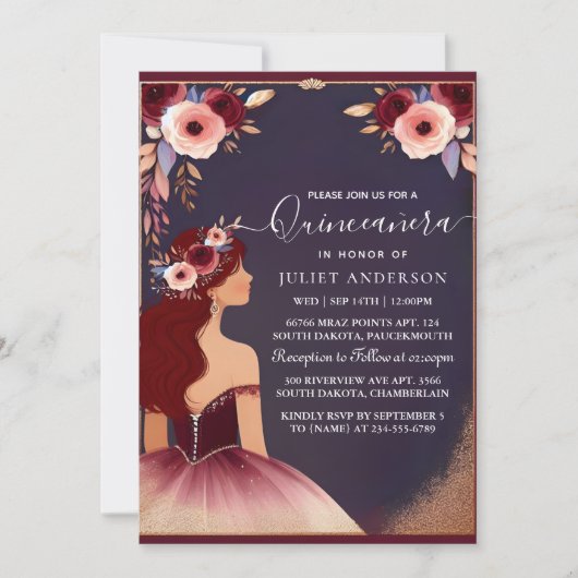 Het Zilveren Pruim Kant Gown Boho Bourgogne Quince Kaart (Voorkant)