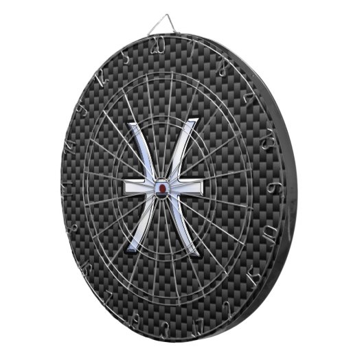 Het zilveren Teken van de Dierenriem van Vissen op Dartbord (Voorkant Rechts)