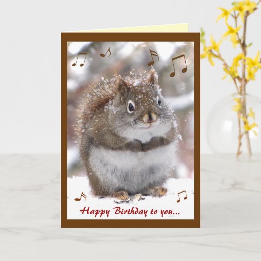 Het zingen de Verjaardag van de Eekhoorn Kaart (Gele Bloem)