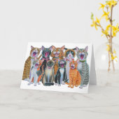 Het zingen Katten, Katten Caroling Kaart (Gele Bloem)