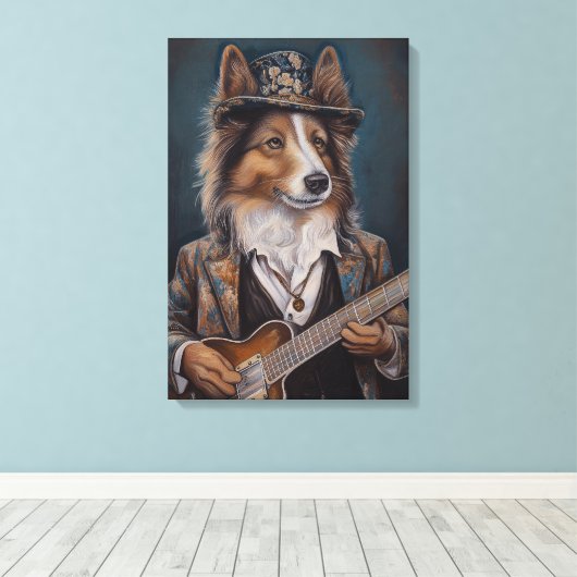 Het zingen van de Blues Shetland Sheepdog | Shelti Canvas Afdruk (Insitu (Houten vloer))