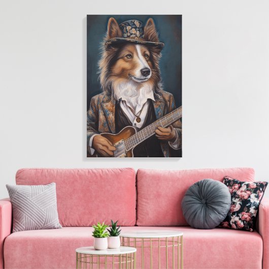Het zingen van de Blues Shetland Sheepdog | Shelti Canvas Afdruk (Insitu (Woonkamer))
