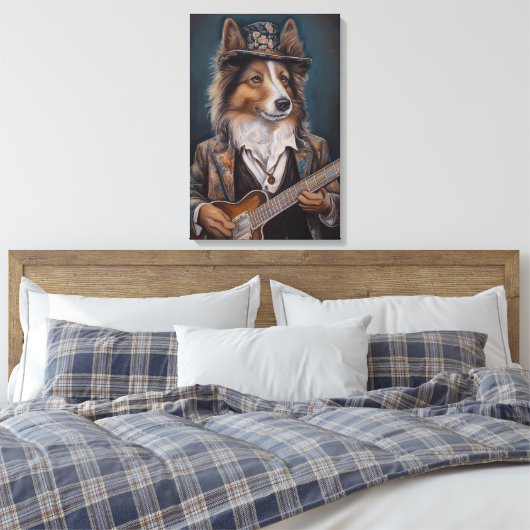 Het zingen van de Blues Shetland Sheepdog | Shelti Canvas Afdruk (Insitu (Slaapkamer))