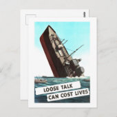 Het zinkende schip "Loose Talk" waarschuwt  Briefkaart (Voorkant / Achterkant)