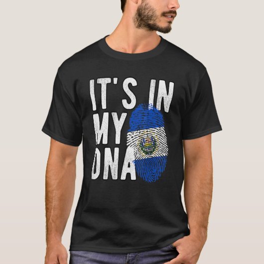 Het zit in mijn DNA El Salvador vlag Fingerprint T-shirt (Voorkant)