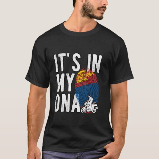Het zit in Mijn DNA Mongolië Vlag Mongoolse motorf T-shirt (Voorkant)