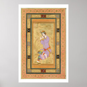 Het zittende meisje dat haar haar in de belletjes  poster