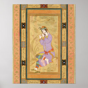 Het zittende meisje dat haar haar in de belletjes  poster