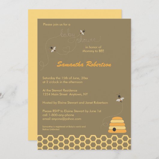 Het zoemen de Uitnodiging van het Baby shower van (Voorkant / Achterkant)