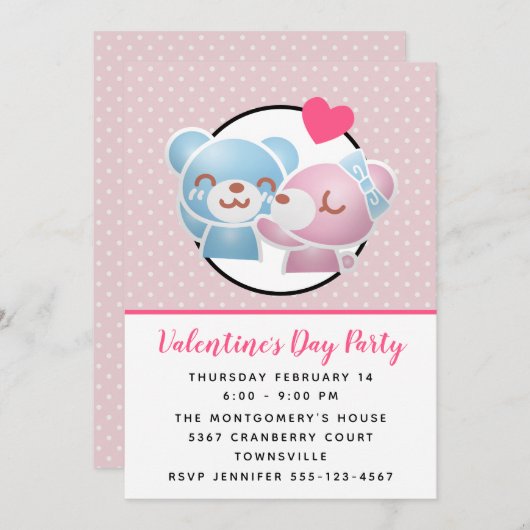 Het zoenen Beren Kutten Valentijnse  uitnodigen Kaart (Voorkant / Achterkant)